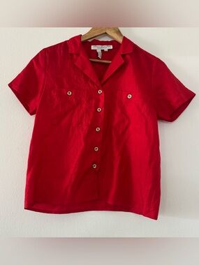 Vtg 80’s Laura & Jayne Petite Red Button-Up Blouse Women’s Collared Short Sleeve